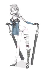 Rule 34 | 1girl, breasts, kaine (nier), large breasts, nier (series), petite, revealing clothes, shokugyo, sword, weapon, white hair