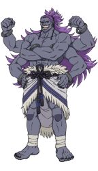 Rule 34 | 1boy, arms up, badigadi, hand on own hip, highres, long hair, looking at viewer, male focus, monster, mushoku tensei, open mouth, purple eyes, purple hair, smile, solo, transparent background, very long hair