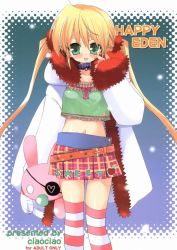 Rule 34 | 00s, 1girl, akanbe, belt, blush, coat, collar, eyelid pull, eyepatch, frills, fur trim, green eyes, hayate no gotoku!, long hair, midriff, miniskirt, non-web source, plaid, plaid skirt, pleated skirt, rabbit, sanzen&#039;in nagi, skirt, solo, striped clothes, striped thighhighs, stuffed animal, stuffed rabbit, stuffed toy, thighhighs, tongue, tongue out, winter clothes