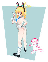 Rule 34 | 1boy, 1girl, absurdres, animal ears, doodle sensei (blue archive), ass, between breasts, blonde hair, blue archive, breasts, chi-iz, detached collar, glasses, halo, highres, kotori (blue archive), leotard, low twintails, medium breasts, necktie, necktie between breasts, playboy bunny, rabbit ears, rabbit tail, red eyes, sensei (blue archive), short hair, tail, twintails, wrist cuffs