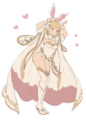 Rule 34 | 10s, 1girl, alternate costume, animal ears, arms up, bad id, bad pixiv id, blonde hair, boots, brown eyes, cape, corset, djeeta (granblue fantasy), flower, granblue fantasy, hair flower, hair ornament, hanarito, high heel boots, high heels, leotard, looking at viewer, rabbit ears, rabbit pose, rabbit tail, sage (granblue fantasy), solo, tail, thigh boots, thighhighs, white footwear, white thighhighs