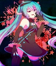 Rule 34 | 1girl, akasata, aqua hair, bad id, bad pixiv id, dress, gears, hat, hatsune miku, headset, long hair, peaked cap, project diva, project diva (series), project diva f, red eyes, sadistic music factory (vocaloid), solo, thighhighs, twintails, very long hair, vocaloid