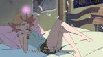 Rule 34 | 10s, 1girl, amanda o&#039;neill, animated, arms behind back, bare arms, bare legs, barefoot, blonde hair, blue eyes, breasts, crossed legs, english text, feathers, feet, full body, green eyes, knees together feet apart, little witch academia, lying, multicolored hair, on back, on bed, red hair, short hair, small breasts, solo, subtitled, thighs, tsurime, two-tone hair, video, wand, witch
