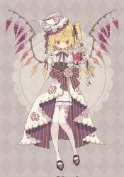 Rule 34 | 1girl, alternate costume, argyle, argyle background, argyle clothes, black footwear, black tea, blonde hair, blush, closed mouth, commentary, corrupted twitter file, crystal, dress, fingernails, flandre scarlet, full body, hair between eyes, hat, highres, holding, long hair, nail polish, nikorashi-ka, one side up, pantyhose, red eyes, red nails, short sleeves, smile, solo, symbol-only commentary, tea, tongue, tongue out, touhou, white dress, white hat, white pantyhose, wings, wrist cuffs