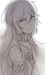 Rule 34 | 1girl, closed mouth, commentary request, fire emblem, fire emblem awakening, graphite (medium), long hair, looking at viewer, lucina (fire emblem), monochrome, nintendo, simple background, sketch, solo, traditional media, tusia, white background