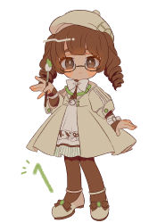 Rule 34 | 1girl, absurdres, blush, bow, brown-framed eyewear, brown eyes, brown hair, brown pantyhose, closed mouth, creatures (company), drill hair, eyebrows, full body, game freak, gen 2 pokemon, glasses, hat, highres, holding, holding paintbrush, long hair, long sleeves, looking at viewer, narumame, nintendo, paintbrush, pantyhose, personification, pokemon, smeargle, smile, solo, twin drills, white bow, white footwear, white hat