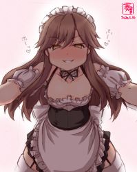 Rule 34 | 1girl, alternate costume, apron, arashio (kancolle), artist logo, black skirt, brown eyes, brown hair, commentary request, cowboy shot, dated, detached collar, detached sleeves, enmaided, frilled apron, frilled shirt, frilled skirt, frills, garter straps, highres, kanon (kurogane knights), kantai collection, long hair, looking at viewer, maid, parted lips, shirt, skirt, smile, solo, thighhighs, waist apron, white apron, white thighhighs
