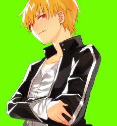 Rule 34 | 1boy, bad id, bad pixiv id, blonde hair, casual, fate/stay night, fate (series), gilgamesh (fate), green background, male focus, official alternate costume, red eyes, sanae (satansanae), simple background, solo