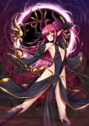 Rule 34 | 1girl, :p, adsouto, artist name, asymmetrical horns, blue eyes, blush, bow, breasts, claws, cleavage cutout, clothing cutout, commentary, covered erect nipples, covered navel, curled horns, detached sleeves, dragon girl, dragon horns, dragon tail, elizabeth bathory (fate), elizabeth bathory (fate/extra ccc), english commentary, fate/grand order, fate (series), fur trim, gluteal fold, highres, horns, legs apart, leotard, long hair, looking to the side, night, pelvic curtain, pink hair, pointy ears, see-through, small breasts, solo, tail, tail bow, tail ornament, tongue, tongue out, uneven horns, watermark