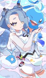 Rule 34 | 1girl, absurdres, altaria, bird, blue feathers, blue hair, bubble, closed eyes, closed mouth, creatures (company), detached sleeves, double bun, feathers, fluffy, flying miku (project voltage), game freak, gen 3 pokemon, gloves, hair bun, hatsune miku, highres, long hair, looking at viewer, maato tac, multicolored eyes, neck tassel, nintendo, one eye closed, open mouth, poke ball, poke ball (basic), pokemon, pokemon (creature), project voltage, see-through, see-through shorts, see-through sleeves, shorts, shorts under shorts, smile, solid oval eyes, swablu, twintails, very long hair, vocaloid, waist poke ball, white feathers, wind chime