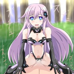 Rule 34 | 10s, 1boy, 1girl, blue eyes, blush, breasts, clothed female nude male, clothed sex, cowgirl position, cum, cum in pussy, gaoka, girl on top, gloves, hetero, long hair, nepgear, neptune (series), nude, open mouth, outdoors, pov, purple hair, purple sister, sex, spread legs, straddling, sweat, text focus, thighhighs, tongue, torn clothes, uncensored, vaginal, very long hair