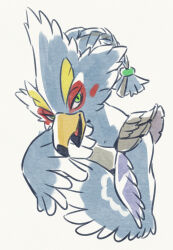 Rule 34 | 1boy, beak, bird boy, blue fur, blue hair, blush stickers, body fur, braid, furry, furry male, green eyes, hair tie, half-closed eyes, happy, highres, looking at viewer, male focus, nintendo, open mouth, revali, rito, short hair, shoulder pads, sketch, smile, solo, the legend of zelda, the legend of zelda: breath of the wild, two-tone fur, ukata, upper body, white fur, winged arms, wings