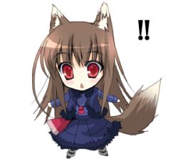 Rule 34 | 00s, 1girl, animal ears, animated, animated gif, brown hair, chibi, chimaro, fang, heart, holo, long hair, lowres, red eyes, solo, spice and wolf, tail, tail wagging, wolf ears, wolf tail