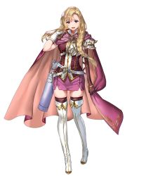 Rule 34 | 1girl, armor, arrow (projectile), asymmetrical gloves, belt, blonde hair, boots, braid, cape, elbow gloves, fire emblem, fire emblem: the blazing blade, fire emblem heroes, full body, gloves, highres, long hair, looking at viewer, louise (fire emblem), nintendo, official art, open mouth, purple eyes, purple thighhighs, quiver, ran&#039;ou (tamago no kimi), shoulder armor, skirt, sleeveless, smile, solo, standing, thigh boots, thighhighs, thighhighs under boots, transparent background, uneven gloves, white footwear, zettai ryouiki