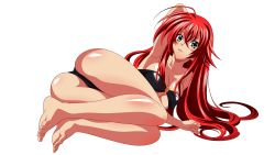 Rule 34 | 10s, 1girl, absurdres, ahoge, armpits, ass, barefoot, bikini, blue eyes, blush, breasts, extraction, full body, high school dxd, highres, large breasts, long hair, looking at viewer, o-ring, o-ring bikini, red hair, rias gremory, simple background, solo, white background
