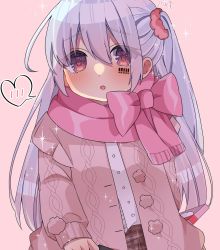 Rule 34 | 1girl, barcode, barcode tattoo, bow, bowtie, highres, long hair, long sleeves, looking at viewer, mafumafu, manun-chan, niconico, open mouth, pink background, red eyes, scarf, short hair, simple background, solo, tagme, tattoo, utaite, vocaloid, white hair, yuei (n t0s)
