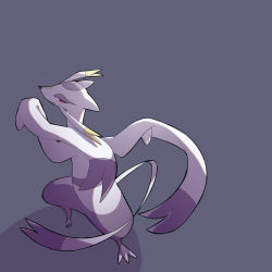 Rule 34 | claws, closed mouth, commentary request, creatures (company), full body, game freak, gen 5 pokemon, grey background, half-closed eyes, hama sou, highres, mienshao, nintendo, pokemon, pokemon (creature), red eyes, smile, solo, standing