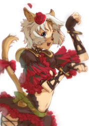 Rule 34 | 00s, animal ears, bracelet, dancer, final fantasy, final fantasy xi, flower, jewelry, midriff, mithra (ff11), red theme, short hair, tagme, tail, white hair