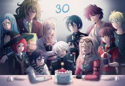Rule 34 | 5girls, 6+boys, :d, ahoge, akamatsu kaede, amami rantaro, annoyed, antenna hair, barbed wire, birthday cake, black choker, black headwear, blonde hair, blue hair, blunt bangs, blush, brown eyes, brown hair, brown pants, brown skirt, brown vest, cake, checkered clothes, checkered scarf, cheer (cheerpuppy14), choker, closed eyes, closed mouth, collarbone, collared shirt, commentary, danganronpa (series), danganronpa v3: killing harmony, dress shirt, english commentary, facial hair, food, fortissimo, frown, gift, glasses, goatee, goggles, goggles on head, gokuhara gonta, green hair, grey hair, hair between eyes, hair ornament, hair scrunchie, hairclip, happy, harukawa maki, hat, highres, holding, iruma miu, jewelry, k1-b0, long hair, long sleeves, low twintails, messy hair, momota kaito, multiple boys, multiple girls, musical note, musical note hair ornament, necklace, necktie, oma kokichi, open mouth, pants, piercing, pink eyes, pink shirt, plaid, plaid skirt, pleated skirt, purple eyes, purple hair, red eyes, red scrunchie, red shirt, saihara shuichi, sailor collar, scarf, scrunchie, shirogane tsumugi, shirt, short hair, skirt, smile, sweater vest, table, twintails, vest, white shirt, witch hat, yumeno himiko