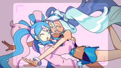 Rule 34 | 2girls, absurdres, closed eyes, creatures (company), fairy miku (project voltage), game freak, hatsune miku, highres, multiple girls, mutlicolored hair, nintendo, one eye closed, pokemon, project voltage, tan, twintails, vocaloid, water miku (project voltage), yzj21333