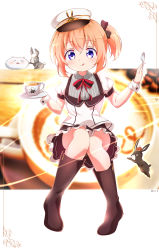 Rule 34 | 1girl, absurdres, alternate costume, alternate hairstyle, angora rabbit, anko (gochiusa), blurry, blurry background, boots, bow, rabbit, closed mouth, coffee mug, cup, frilled skirt, frills, gochuumon wa usagi desu ka?, hat, highres, hoto cocoa, knees together feet apart, looking at viewer, miniskirt, mug, orange hair, painter-lhb, peaked cap, purple eyes, side ponytail, skirt, smile, solo, spoon, tippy (gochiusa), tongue, tongue out, wild geese