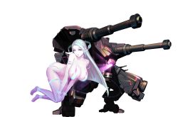 Rule 34 | 1girl, areola slip, artillery, ass, breasts, cannon, floating, highres, hologram, large breasts, last origin, long hair, looking at viewer, mecha, mechashire, midwinter&#039;s spirit seljuq (last origin), official art, robot, seljuq (last origin), solo, tachi-e, transparent background, yellow eyes