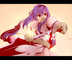 Rule 34 | 1girl, :o, anastasia valeria, armor, armored dress, dress, gloves, kotorippi, letterboxed, long hair, low-tied long hair, purple eyes, purple hair, solo, sword, twintails, very long hair, weapon, wild arms, wild arms 2