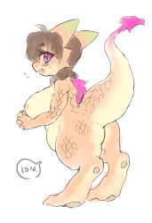 Rule 34 | 1girl, ass, brown hair, dragon, female focus, from behind, furry, furry female, htg (htg92), ponytail, profile, purple eyes, solo