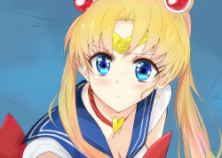 Rule 34 | 1girl, :t, bishoujo senshi sailor moon, blue sailor collar, blush, breasts, choker, circlet, cleavage, closed mouth, commentary request, crescent, crescent earrings, derivative work, earrings, hair ornament, hair over shoulder, haru (nature life), heart, heart choker, jewelry, long hair, looking at viewer, meme, parted bangs, pout, red choker, sailor collar, sailor moon, sailor moon redraw challenge (meme), sailor senshi uniform, screenshot redraw, shirt, small breasts, solo, upper body, white shirt