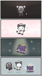 Rule 34 | 3others, 4koma, ?, absurdres, ballerina, bird, black cat, bloom (irys), blue eyes, cat, chibi, comic, commentary, cross, detached wings, english commentary, gloom (irys), goose, habit, halo, hat, heterochromia, highres, hololive, hololive english, laughing, mpien, multiple others, nun, nurse, nurse cap, octopus, purple eyes, silent comic, single wing, takodachi (ninomae ina&#039;nis), tearing up, triangle mouth, virtual youtuber, white cat, wings