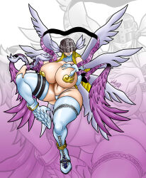 Rule 34 | angel, angel girl, angewomon, digimon, digimon (creature), head wings, highres, long hair, mask, vlaimk, wings