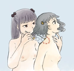 Rule 34 | 2girls, bite marks, glasses, izumino sumika, long hair, multiple girls, nude, short hair, yuri, yuri kuma arashi, yurizono mitsuko