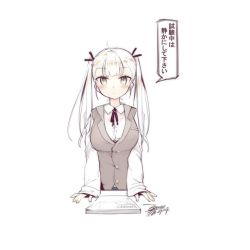 Rule 34 | 1girl, blunt bangs, character request, chinese text, closed mouth, dated, ejami, green eyes, greyscale, hair ornament, long hair, looking at viewer, monochrome, school uniform, simple background, solo, translation request, twintails, white background