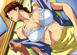 Rule 34 | 00s, 1girl, blush, bow, bow bra, bra, breasts, brown hair, cirima, clothes lift, dutch angle, closed eyes, hikaru no go, housewife, huge breasts, lace, lace bra, lingerie, long hair, lying, mature female, mitsuko sanrakugaki, on back, on floor, open clothes, open mouth, open shirt, panties, pencil skirt, pillow, pov, shindou mitsuko, shirt, short hair, skirt, skirt lift, sleep molestation, sleeping, sleeveless, solo focus, sweat, unconscious, underwear, upskirt, volvox, white panties