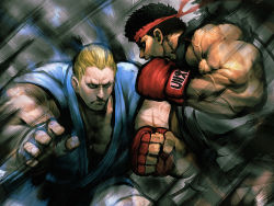 Rule 34 | 2boys, abel (street fighter), capcom, chyko, fight, france, french text, gloves, highres, male focus, multiple boys, ryu (street fighter), street fighter, street fighter iv (series)