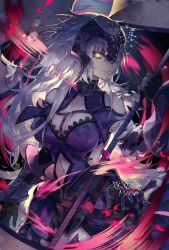 Rule 34 | 1girl, armor, armored dress, bare shoulders, breasts, chain, cleavage, closed mouth, clothing cutout, fate/grand order, fate (series), flag, gauntlets, hair ornament, headpiece, holding, holding flag, holding weapon, jeanne d&#039;arc (fate), jeanne d&#039;arc alter (avenger) (fate), jeanne d&#039;arc alter (avenger) (third ascension) (fate), jeanne d&#039;arc alter (fate), large breasts, long hair, looking at viewer, maon (vava0210), navel, navel cutout, petals, rose petals, signature, smile, solo, sword, very long hair, weapon, white hair, yellow eyes