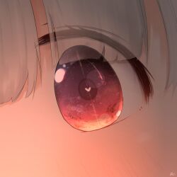 Rule 34 | 1girl, chinese commentary, commentary request, eye focus, eye reflection, heart, heart-shaped pupils, highres, looking at viewer, original, outdoors, red eyes, reflection, rune xiao, signature, sky, solo, star (sky), starry sky, sunset, symbol-shaped pupils, white hair
