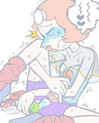Rule 34 | 1girl, \/\/, bike shorts, blue blush, blush, breasts, closed eyes, collarbone, dildo, egg vibrator, female masturbation, gnome-no, heart, lip biting, masturbation, object insertion, pearl (steven universe), pussy, pussy juice, remote control vibrator, sex toy, short hair, simple background, skinny, small breasts, solo, spoken heart, steven universe, sweat, sweatdrop, torn bike shorts, torn clothes, trembling, uncensored, vaginal, vaginal object insertion, vibrator, white background