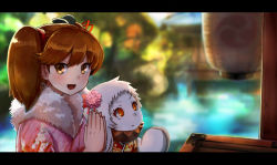 Rule 34 | &gt;:&lt;, 10s, 2girls, :&lt;, :d, abyssal ship, alternate costume, blurry, brown eyes, brown hair, closed mouth, colored skin, commentary request, depth of field, fang, hair ornament, highres, horns, japanese clothes, kantai collection, kimono, md5 mismatch, mittens, multiple girls, northern ocean princess, okitsugu, open mouth, orange eyes, praying, resized, resolution mismatch, ryuujou (kancolle), smile, source smaller, twintails, upscaled, v-shaped eyebrows, white hair, white skin