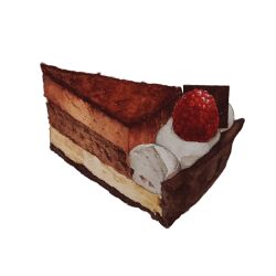 Rule 34 | cake, cake slice, food, food focus, fruit, highres, kohaku392, no humans, original, painting (medium), raspberry, simple background, traditional media, watercolor (medium), white background