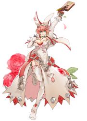 Rule 34 | 1girl, areno, bad id, bad twitter id, blue eyes, breasts, cleavage, dress, elphelt valentine, full body, garter straps, guilty gear, guilty gear xrd, gun, large breasts, pink hair, solo, thighhighs, weapon