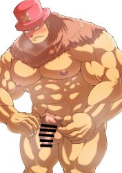 Rule 34 | 1boy, abs, absurdres, alternate pectoral size, bar censor, bara, censored, completely nude, cowboy shot, flaccid, highres, kanimiso (jin mochi be), large hands, large pectorals, looking at viewer, male focus, monster boy, muscular, muscular male, navel, nipples, nude, one piece, pectorals, penis, short hair, solo, standing, stomach, strongman waist, thick thighs, thighs, tony tony chopper