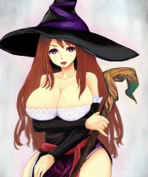 Rule 34 | artist request, breasts, cleavage, dragon&#039;s crown, hat, highres, huge breasts, sorceress (dragon&#039;s crown), staff, vanillaware, weapon