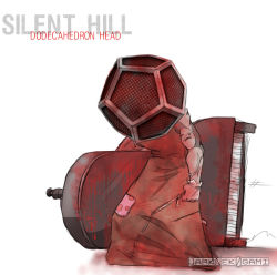 Rule 34 | 1boy, blood, gloves, instrument, mask, muscular, parody, patch, piano, pyramid head, pyramidhead, silent hill, silent hill (series), watermark, what, white background, zipper