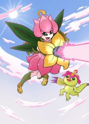 Rule 34 | cannon, digimon, fairy, fang, flower, flying, highres, lilimon, palmon, smile