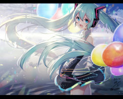 Rule 34 | 1girl, 2017, :d, aqua eyes, aqua hair, bad id, bad pixiv id, balloon, dated, detached sleeves, floating hair, from side, hatsune miku, headphones, itamidome, letterboxed, long hair, open mouth, skirt, smile, solo, twintails, very long hair, vocaloid