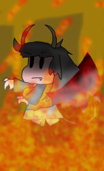 Rule 34 | 1girl, black hair, brown dress, demon wings, dress, fan made, female focus, fire, four horns, hell, horns, image sample, md5 mismatch, original, pixiv sample, resized, resolution mismatch, self-upload, solo, source larger, touhou, wings, yaoi sigmatrax, youkai-man, youkai-man(artist), youkai-man (artist)