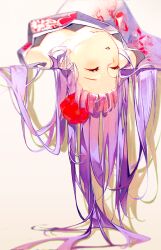 Rule 34 | 1girl, blush, breasts, closed eyes, flower, hair flower, hair ornament, highres, hololive, hololive english, japanese clothes, kimono, long hair, lying, ninomae ina&#039;nis, on back, parted lips, print kimono, purple hair, reinene, simple background, small breasts, solo, upside-down, very long hair, virtual youtuber
