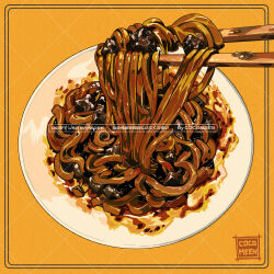 Rule 34 | artist name, chopsticks, cocomeen, food, food focus, no humans, noodles, original, plate
