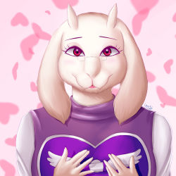 Rule 34 | 1girl, artist request, female focus, furry, furry female, goat, highres, open mouth, red eyes, solo, toriel, undertale, upper body